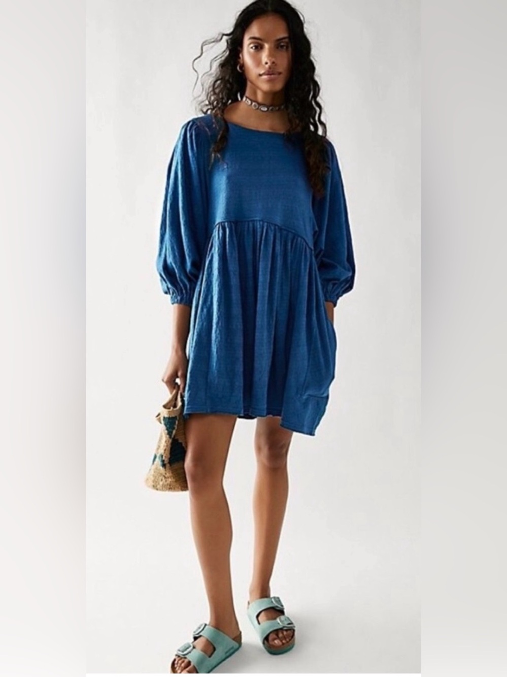 FREE PEOPLE - COBALT BLUE BABYDOLL DRESS WITH KEYHOLE BACK - FRESH & FLIRTY